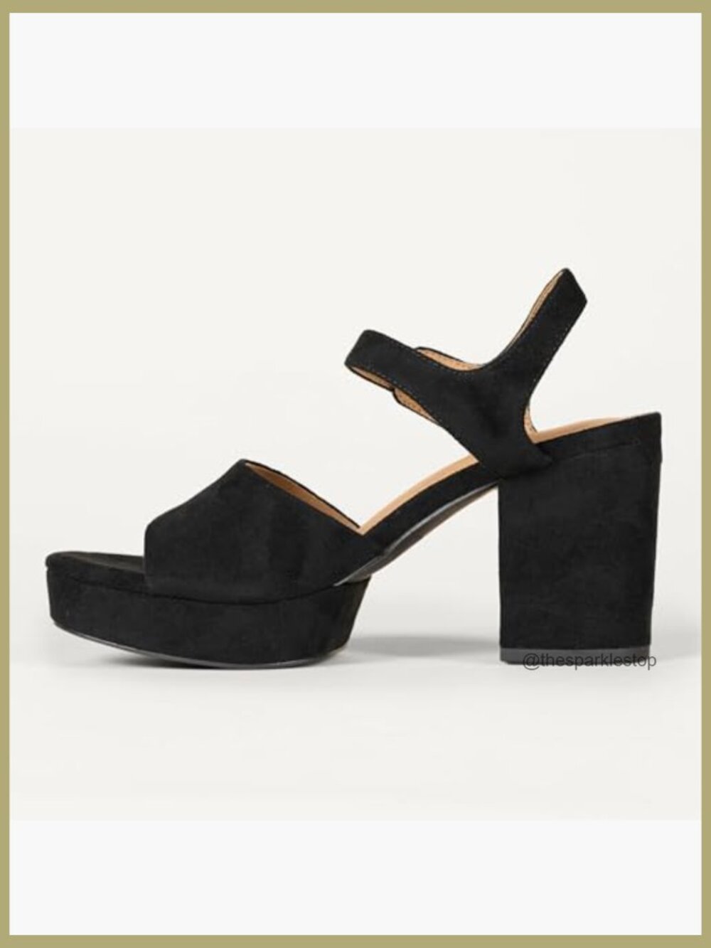 Women's Platform Ankle Strap Block Heel Sandals - Faux Suede, Memory Foam - Picture 3 of 6